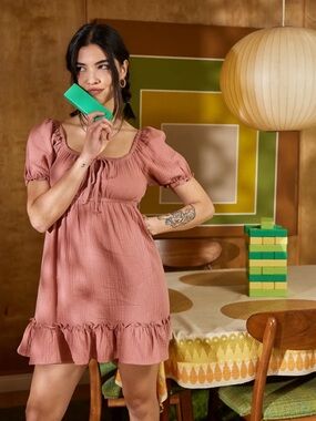 Trixxi Dusty Rose Puff-Sleeve Mini Dress